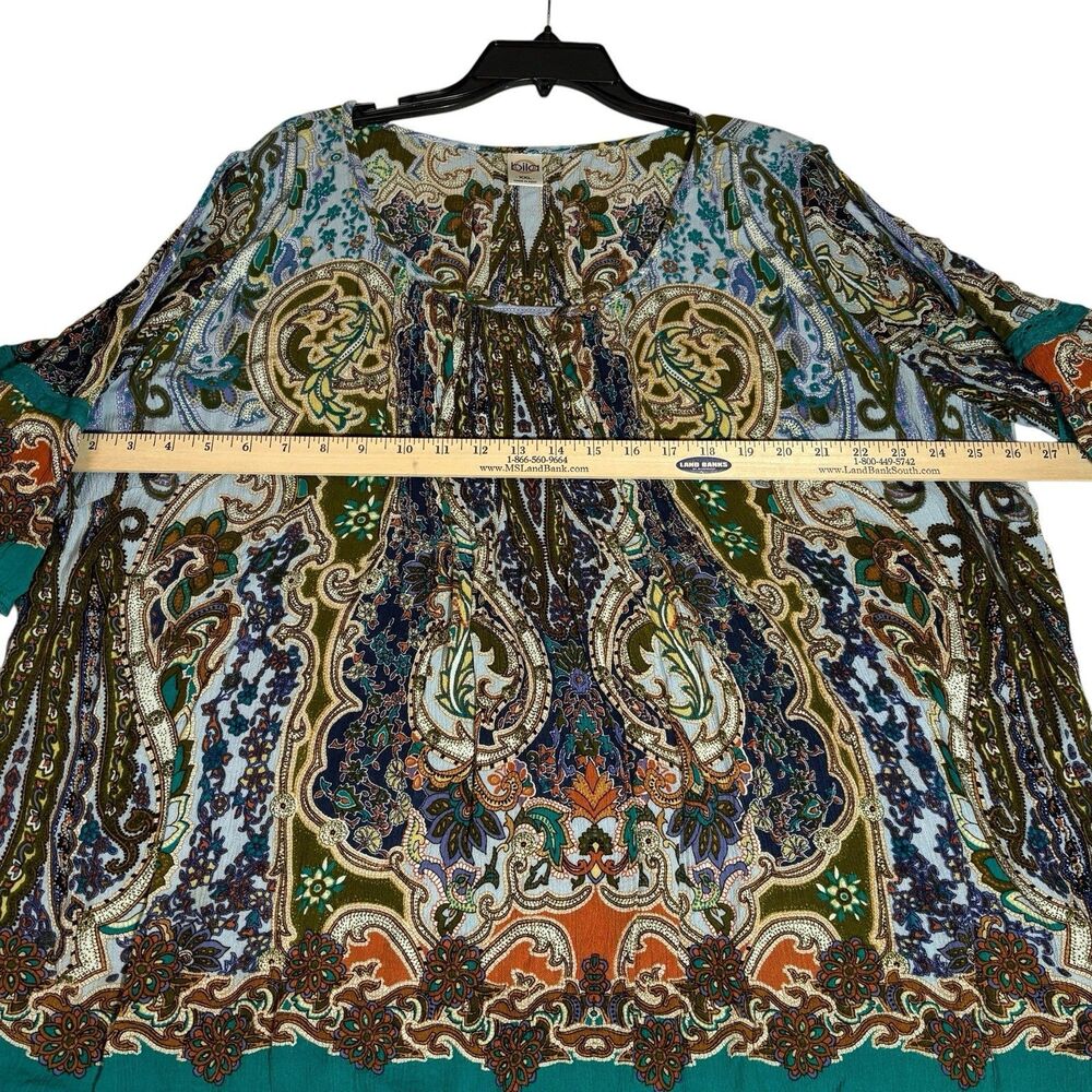 Bila Women’s XXL Boho Paisley Cold Shoulder Blouse Bell Sleeve Rayon Top - Picture 5 of 9